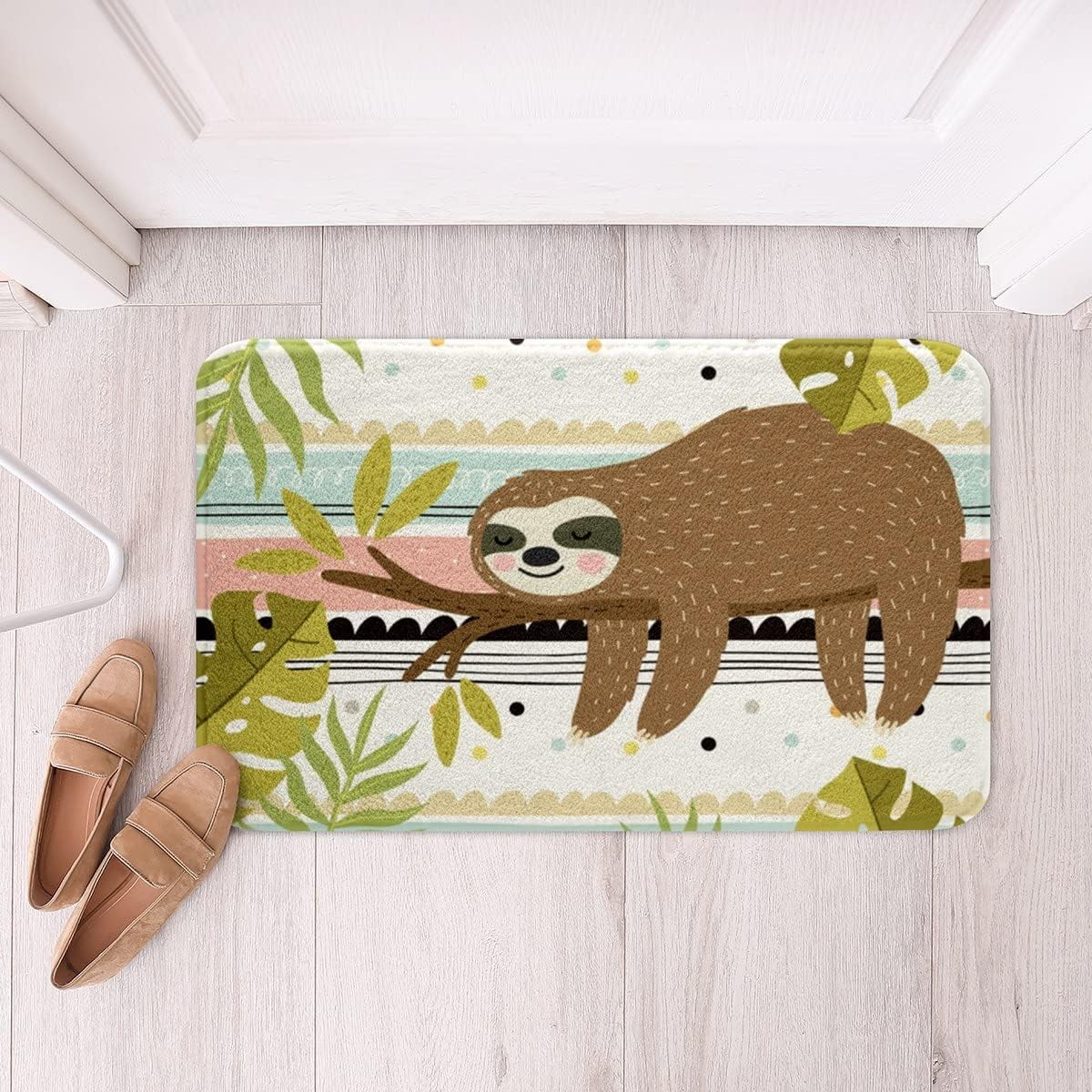 Cartoon Sloth Bathroom Rug Mat Fleece 16"x24",Cute Kawaii Wild Animal