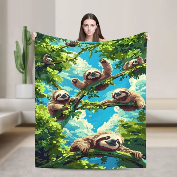 Cartoon Sloth Blanket Soft Warm Fleece Throw Novelty Decor For Couch Sofa Gift 50x40