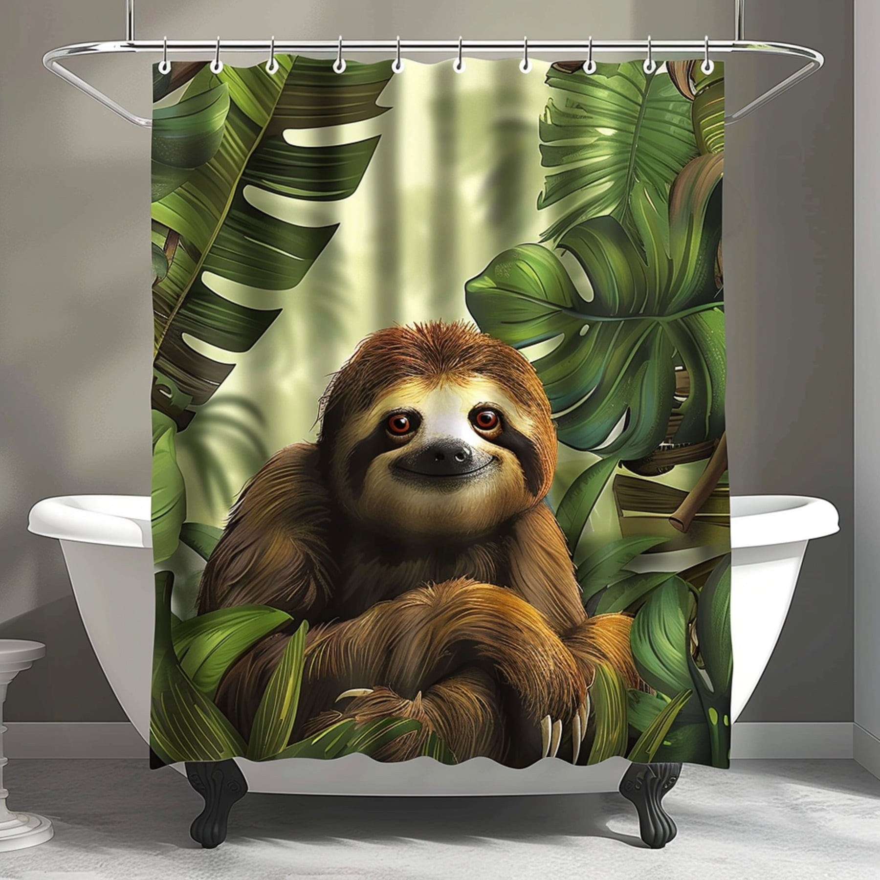 Cartoon Sloth Jungle Shower Curtain Cute Baby Sloths Print White