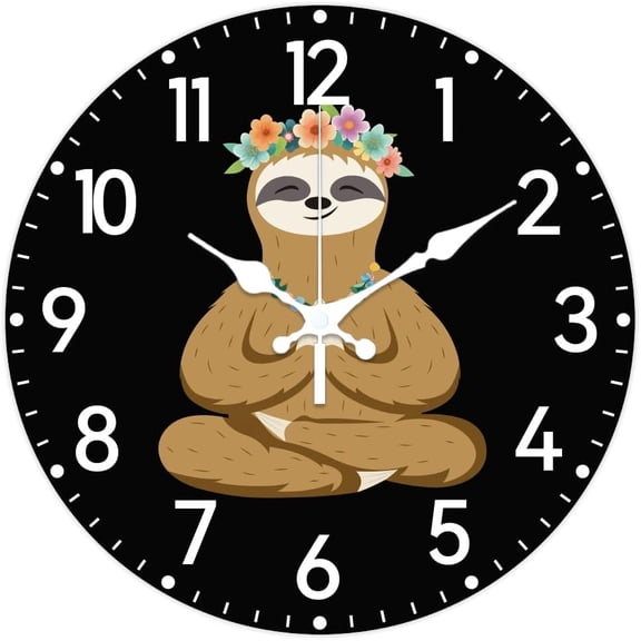 Cartoon Sloth Pattern Wall Clock 12 Inch Non-Ticking Clocks Round Wall Hanging Clock Battery Operated for Bedroom Living Room Kitchen Office