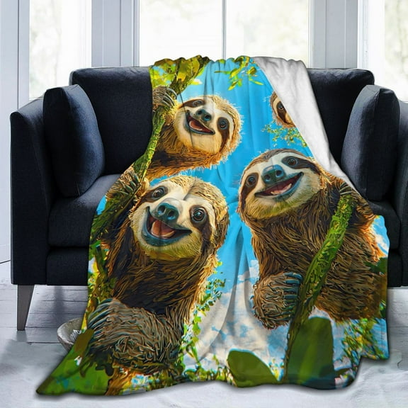 Cartoon Sloth Throw Blanket Ultra Soft Cozy Decorative Flannel Blankets for Home Bed Couch Chair Travel 80x60
