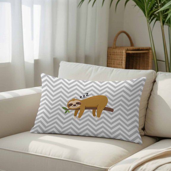 Cartoon Sloth Tree Branch Throw Pillow Covers, Decorative Pillow Covers With Hidden Zipper Soft Brushed Microfiber Fabric, Gray Chevron Stripe Animal Pillowcases for Couch Bed Sofa Couch 20x36in