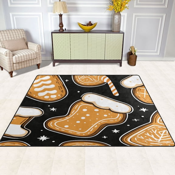 Cartoon Snack Pattern 63''x48'' Plush Memory Foam Bath Mat, Soft, Absorbent, Non Slip, Durable