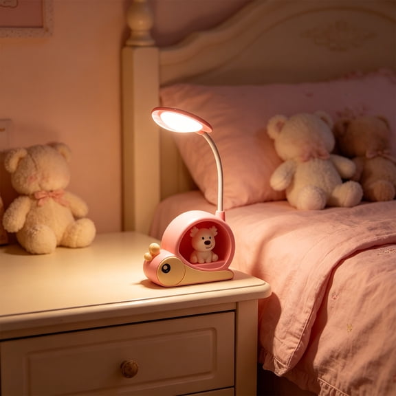 Cartoon Snail Mini Desk Lamp for Kids, 2-Level Dimmable Bedside Night Light with Flexible Gooseneck for Dorm Study Bedroom