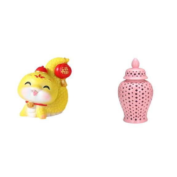 Cartoon Snake Statue Ceramic Ginger Jar Decorative Vase Unique Resin and Ceramic Material Home Office Shelf Ornament