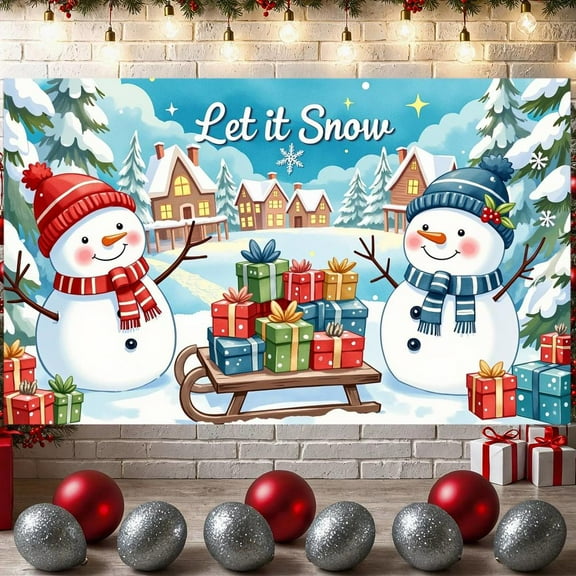 Cartoon Snow Banner Snow Theme Let it Snow Banner Winter Scene Holiday Design Snowman Banner for Christmas Party Winter Gathering Home Decoration
