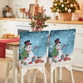 thumbnail image 1 of Cartoon Snowman Chair Covers Set of 1 Christmas Snowman Xmas Tree Snowfall Mottled Blue Chair Back Covers Stretch Removable Washable Slipcovers Protector for Dining Room Kitchen Party Decor, 1 of 5