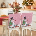 thumbnail image 1 of Cartoon Snowman Chair Covers Set of 1 Christmas Snowman Xmas Tree Snowfall Pink Chair Back Covers Stretch Removable Washable Slipcovers Protector for Dining Room Kitchen Party Decor, 1 of 5