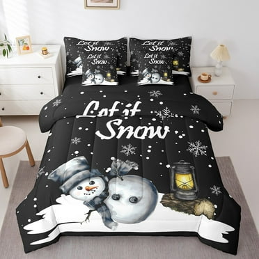 Cartoon Snowman Twin Comforter Set 7 Pieces,Happy New Year Comforter Twin Size for Bed Reversible,Oil Painting Snowflake Bed in a Bag with Comforter, Sheets, Pillowcases & Shams