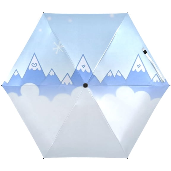Cartoon Snowy Mountains Umbrellas for Sun Auto Open Close UV50+ Waterproof 5-Fold Compact Fiberglass Frame