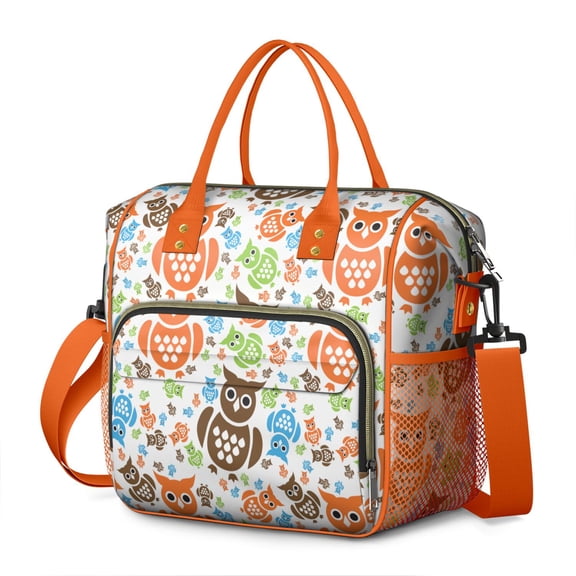 Cartoon Snowy Owl Insulated Lunch Tote – Large Leakproof Cooler Bag with Big Eyes Owl Pattern, Adjustable Strap for Work, School, or Outdoor Use