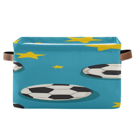 Cartoon Soccers Balls Stars Square Storage Bins with Handles Collapsible Containing Box 1 Pack