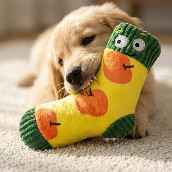 Cartoon Sock Plush Squeaky T-oys for Pets, Soft Stuffed Plaything for Teething and Boredom Relief, Durable Chew Item for Cats and Dogs with Built-in Squeaker