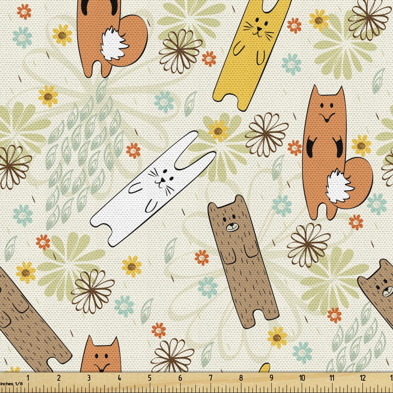 Pattern 7927 Cartoon Sofa Upholstery Fabric by the Yard, Bear Fox Bunny Animals of ...