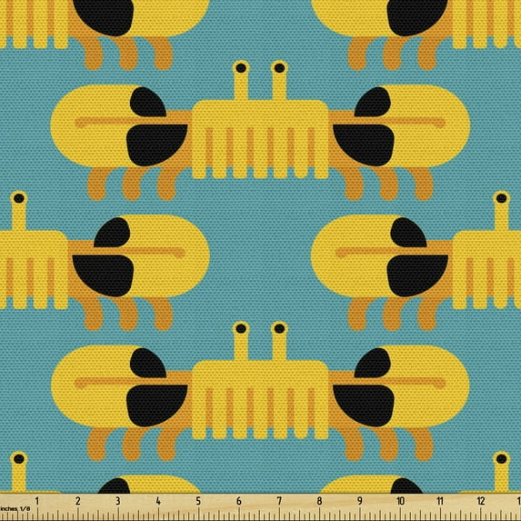 Ambesonne Cartoon Fabric by the Yard Upholstery, Funny Crabs Marine Life, 2 Yards, Earth Yellow and Teal