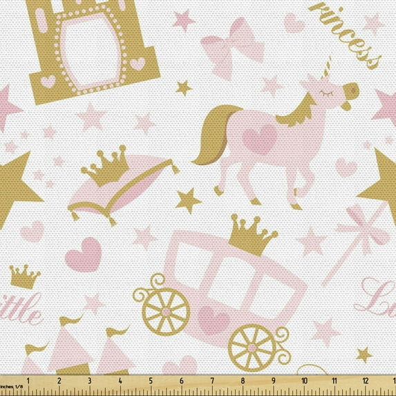 Ambesonne Cartoon Fabric by the Yard Upholstery, Tale Style Cartoon, 3 Yards, Pale Coffee Rose White