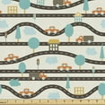 thumbnail image 1 of Ambesonne Cartoon Fabric by the Yard Upholstery, Roads Cars and Trees, 10 Yards, Ivory and Multicolor, 1 of 5