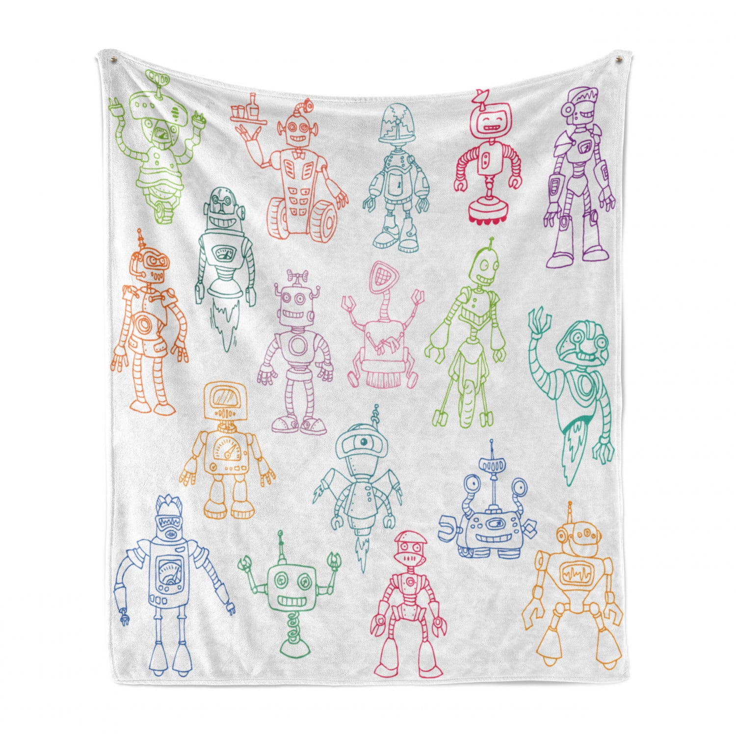 Task Blanket Cartoon Soft Flannel Fleece Blanket, Drawings of Various Robots ...