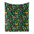 thumbnail image 1 of Cartoon Soft Flannel Fleece Blanket, Forest Bugs Spider Butterfly Beetle Dragonfly Mantis Wasp Ladybug Flowers, Cozy Plush for Indoor and Outdoor Use, 50" x 60", Emerald Multicolor, by Ambesonne, 1 of 5
