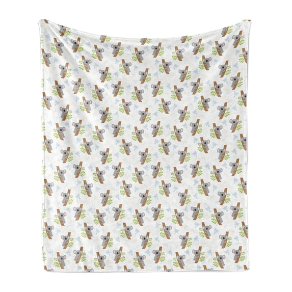 Cartoon Soft Flannel Fleece Blanket, Funny Childish Pattern with Koala on the Tree Playful Animal Nursery Style, Cozy Plush for Indoor and Outdoor Use, 50" x 70", Grey and Pale Brown, by Ambesonne