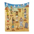 thumbnail image 1 of Cartoon Soft Flannel Fleece Blanket, Historical Egypt Characters with Pyramids Cleopatra King Mummy Child Design Image, Cozy Plush for Indoor and Outdoor Use, 50" x 70", Multicolor, by Ambesonne, 1 of 6