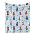 thumbnail image 1 of Cartoon Soft Flannel Fleece Blanket, Illustration of Animals with Winter Clothing Hats Hot Coffee on a Dotted Background, Cozy Plush for Indoor and Outdoor Use, 70" x 90", Multicolor, by Ambesonne, 1 of 6