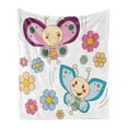 thumbnail image 1 of Cartoon Soft Flannel Fleece Blanket, Lilac and Blue Baby Kid Butterflies Flying Between Spring Flowers Cheerful Nature, Cozy Plush for Indoor and Outdoor Use, 60" x 80", Multicolor, by Ambesonne, 1 of 6