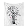 thumbnail image 1 of Cartoon Soft Flannel Fleece Blanket, Monochrome Tree with Playing Children Bunny and Fox Doodle Style Arrangement, Cozy Plush for Indoor and Outdoor Use, 50" x 70", Pink Black White, by Ambesonne, 1 of 5