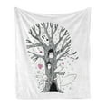 thumbnail image 1 of Cartoon Soft Flannel Fleece Blanket, Monochrome Tree with Playing Children Bunny and Fox Doodle Style Arrangement, Cozy Plush for Indoor and Outdoor Use, 70" x 90", Pink Black White, by Ambesonne, 1 of 5