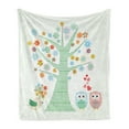 thumbnail image 1 of Cartoon Soft Flannel Fleece Blanket, Romantic Owls in Love and Big Tree with Colorful Blossoms Bird Bouquet, Cozy Plush for Indoor and Outdoor Use, 50" x 60", Mint Green Multicolor, by Ambesonne, 1 of 5