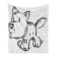thumbnail image 1 of Cartoon Soft Flannel Fleece Blanket, Scribble Artwork of a Running Puppy Dog on a Notebook Page Style Backdrop, Cozy Plush for Indoor and Outdoor Use, 50" x 70", Black Pale Blue Pink, by Ambesonne, 1 of 5