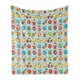 thumbnail image 1 of Cartoon Soft Flannel Fleece Blanket, Vintage Old Childrens Toys Pattern on Polka Dotted Background Playful Nursery Theme, Cozy Plush for Indoor and Outdoor Use, 60" x 80", Multicolor, by Ambesonne, 1 of 5