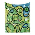 thumbnail image 1 of Cartoon Soft Flannel Fleece Throw Blanket, Aerial View of Coastal Suburbs with Roads Style Hot Air Balloon Windmill, Cozy Plush for Indoor and Outdoor Use, 70" x 90", Multicolor, by Ambesonne, 1 of 5