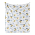thumbnail image 1 of Cartoon Soft Flannel Fleece Throw Blanket, Aircraft in Clouds Children Boys Girls Babyshower Playroom Design, Cozy Plush for Indoor and Outdoor Use, 50" x 60", Yellow and Blue, by Ambesonne, 1 of 6