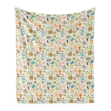 Cartoon Soft Flannel Fleece Throw Blanket, Animals and Children Alphabet Letters Funny Education Preschool, Cozy Plush for Indoor and Outdoor Use, 70" x 90", Multicolor, by Ambesonne