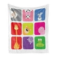 thumbnail image 1 of Cartoon Soft Flannel Fleece Throw Blanket, Animals in Colorful Frames Pig Cow Giraffe Hippo Frog Rabbit Sheep, Cozy Plush for Indoor and Outdoor Use, 50" x 60", Multicolor, by Ambesonne, 1 of 5