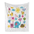 thumbnail image 1 of Cartoon Soft Flannel Fleece Throw Blanket, Animals Style Happy Dancing Animals Birds Owls, Cozy Plush for Indoor and Outdoor Use, 50" x 60", Sky Blue Pink Marigold, by Ambesonne, 1 of 6