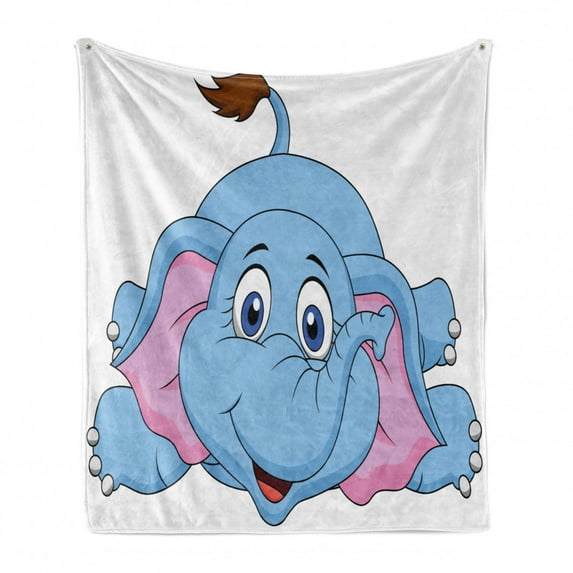 Cartoon Soft Flannel Fleece Throw Blanket, Baby Kids Children Playroom Girls Boys Art Comic Print, Cozy Plush for Indoor and Outdoor Use, 50" x 70", Blue and Pink, by Ambesonne