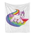 thumbnail image 1 of Cartoon Soft Flannel Fleece Throw Blanket, Baby Unicorn Runs on the Rainbow Mythological Fantasy Creature Image, Cozy Plush for Indoor and Outdoor Use, 60" x 80", Lilac White, by Ambesonne, 1 of 6