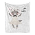 thumbnail image 1 of Cartoon Soft Flannel Fleece Throw Blanket, Ballerina Wolf in Pointe Shoes Tutu I Love Ballet Cursive Wording, Cozy Plush for Indoor and Outdoor Use, 70" x 90", Pale Taupe Eggshell, by Ambesonne, 1 of 6