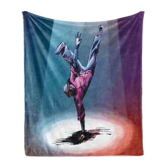 Cartoon Soft Flannel Fleece Throw Blanket, Break Dancer Sketch with Colorful Background Teen Urban Culture Illustration, Cozy Plush for Indoor and Outdoor Use, 70" x 90", Multicolor, by Ambesonne