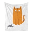 thumbnail image 1 of Cartoon Soft Flannel Fleece Throw Blanket, Cat Looking at Mouse Hunter Kitty Fun Humor Kids Animal Graphic Art Print, Cozy Plush for Indoor and Outdoor Use, 70" x 90", Marigold Grey, by Ambesonne, 1 of 6