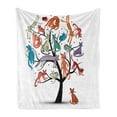 thumbnail image 1 of Cartoon Soft Flannel Fleece Throw Blanket, Cat Tree Various Kitties on the Branches Little Paws Childish Cheerful Art Work, Cozy Plush for Indoor and Outdoor Use, 60" x 80", Multicolor, by Ambesonne, 1 of 5