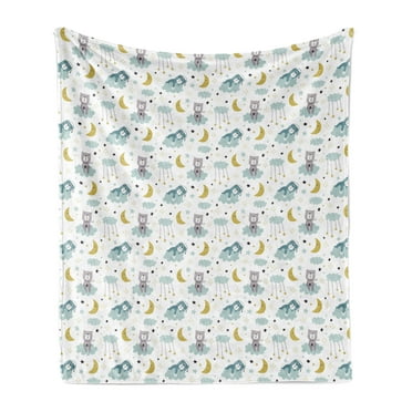 Cartoon Soft Flannel Fleece Throw Blanket, Childish Pattern with Bears on Clouds Moon Stars in Scandinavian Style, Cozy Plush for Indoor and Outdoor Use, 60" x 80", Multicolor, by Ambesonne