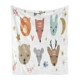 thumbnail image 1 of Cartoon Soft Flannel Fleece Throw Blanket, Colorful Animal Scandinavian Style Drawing Bear Deer Bunny Fox Mouse Stars, Cozy Plush for Indoor and Outdoor Use, 50" x 60", Multicolor, by Ambesonne, 1 of 5
