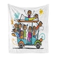 thumbnail image 1 of Cartoon Soft Flannel Fleece Throw Blanket, Colorful Doodle Style Illustration of Children on a Tour Friends Having Fun, Cozy Plush for Indoor and Outdoor Use, 60" x 80", Multicolor, by Ambesonne, 1 of 5