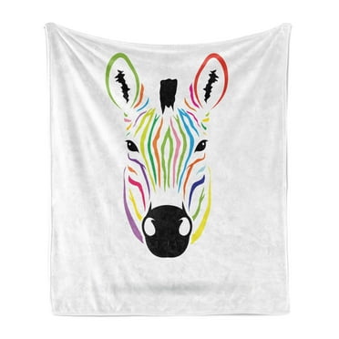 Cartoon Soft Flannel Fleece Throw Blanket, Colorful Exotic Zebra Head and Funny Animal Abstract Artwork Print, Cozy Plush for Indoor and Outdoor Use, 70" x 90", Multicolor, by Ambesonne
