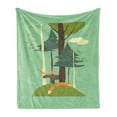 thumbnail image 1 of Cartoon Soft Flannel Fleece Throw Blanket, Elk and Fox in the Forest Blossoming Spring Season Fir Trees Nature, Cozy Plush for Indoor and Outdoor Use, 50" x 70", Green Brown and Orange, by Ambesonne, 1 of 5