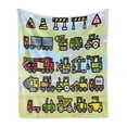 thumbnail image 1 of Cartoon Soft Flannel Fleece Throw Blanket, Excavator Loader Machines Signs and Vehicles in Style Drawing Illustration, Cozy Plush for Indoor and Outdoor Use, 50" x 70", Multicolor, by Ambesonne, 1 of 5