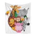 thumbnail image 1 of Cartoon Soft Flannel Fleece Throw Blanket, Exotic Safari Animals All Together Comic Creature Zebra Friend Sketch, Cozy Plush for Indoor and Outdoor Use, 50" x 60", Multicolor, by Ambesonne, 1 of 5
